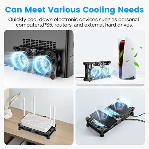 ELUTENG USB Fan 120mm Dual Row 2 in 1 with 3 Adjustable Speed USB PC Computer Fan 5V Quiet Electronics USB Cooling Fan with 8 Shock-Absorbing Feet for Cabinet/Router/PS5/Laptop/TV Box