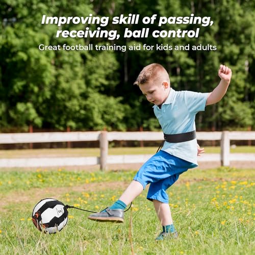 GHB Football Kick Trainer Solo Practice Training Aids with Adjustable Waist Belt, Football Control Skills Trainer Equipment Gifts for Boys Kids