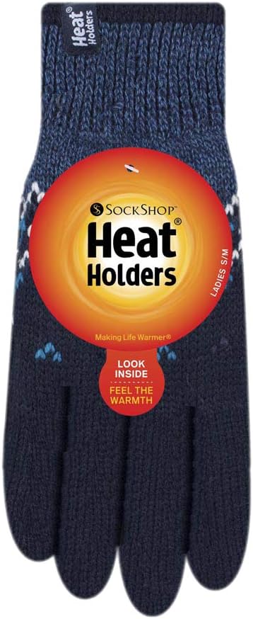 HEAT HOLDERS - Ladies Cute Striped Fairisle Warm Knitted Fleece Lined Winter Thermal Gloves