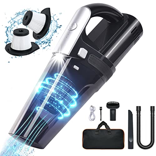 URAQT Handheld Vacuum Cordless, Portable 10000Pa Strong Suction Car Vacuum Cleaner Dust Busters, 2 Speed Wet Dry Vacuum with LED Light, Rechargeable Hand Held Vacuuming for Home, Office, Car (White)