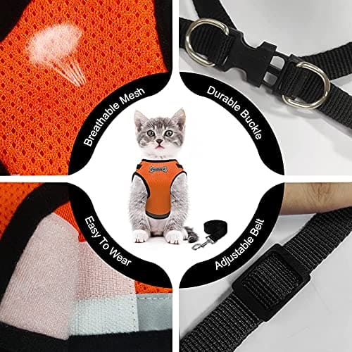 FEimaX Dog Harness and Lead Set, No Pull Adjustable Pet Mesh Harnesses with Nylon Leash and Reflective Strips, Escape Proof Cat Walking Vest Fit for Small Medium Dogs Cats