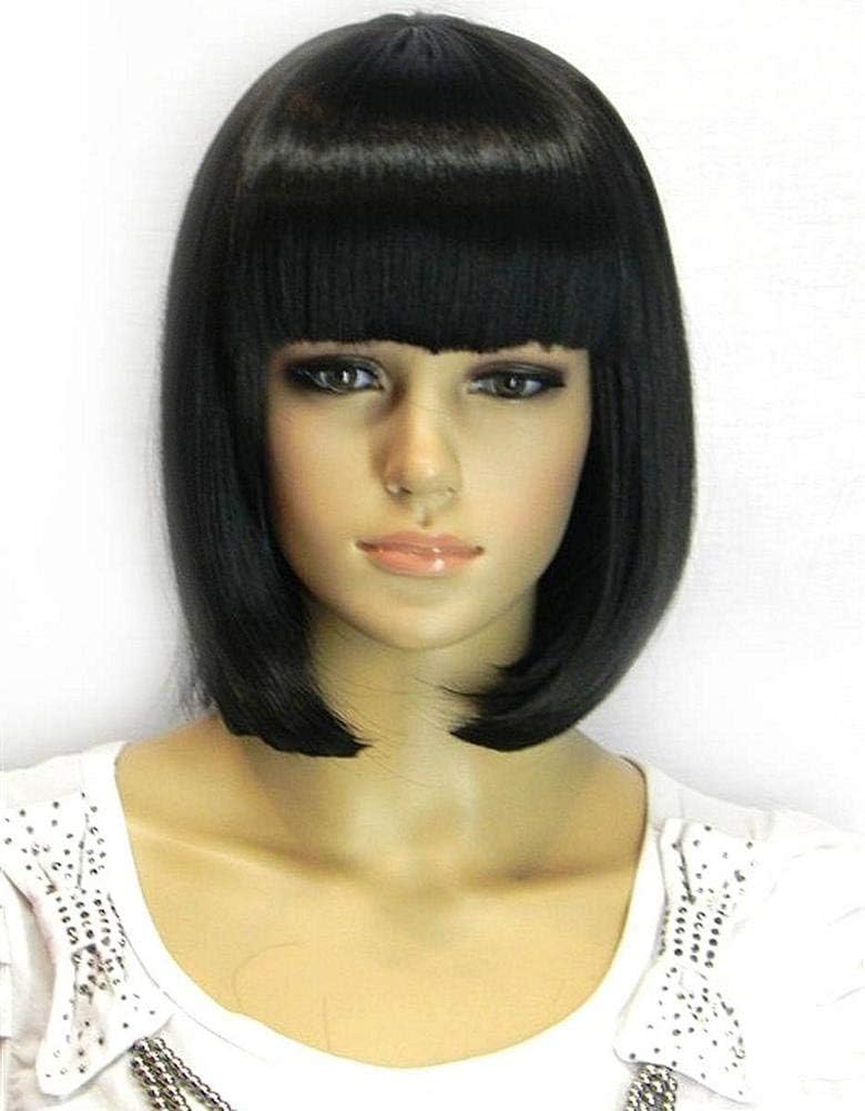 Kalyss Synthetic Bob Wigs for Women Short Dark Brown Bob Wig Natural Looking Straight Ladies Daily Hair Wig with Fringe for Cosplay Halloween Christmas Party