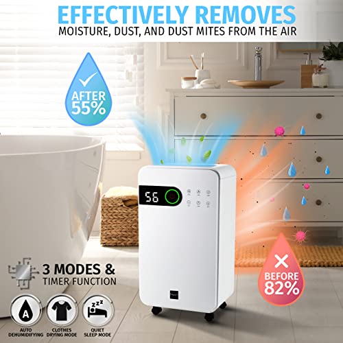 Nyxi Home Dehumidifier 12L per Day, Clothes Drying Function, Continues Drainage, 24 Hours Timer, Removes Condensation, Damp, Moisture and Purifies Air, Ideal for Homes, Offices, Basements, Laundry