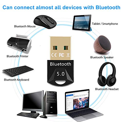 EasyULT USB Bluetooth 5.0 Adapter for PC Laptop, Wireless Bluetooth Dongle/Receiver for windows 10/8/8.1/7/XP, Plug and Play, Wireless Transfer for Headset Speaker Keyboard Mouse Printer