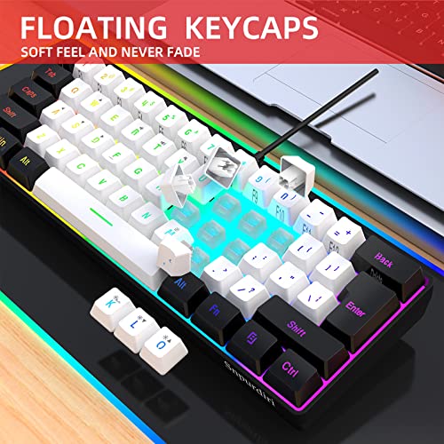 Snpurdiri 60% Wired Gaming Keyboard, True RGB Mechanical Feeling,Ultra-Compact Mini Keyboard with Detachable Cable,Black and White and Color