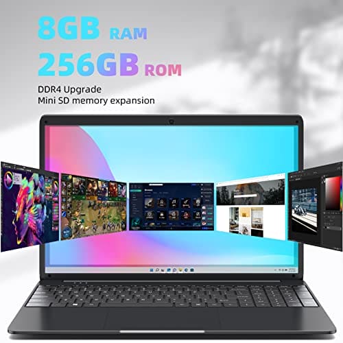 SGIN Laptop Windows 11, 15.6" Laptop 8GB RAM 256GB SSD Storage(TF Card 512GB), Celeron Quad-Core, Full Size Keyboard, PC Notebook with 2xUSB 3.0, Dual Band WiFi, Bluetooth 4.2