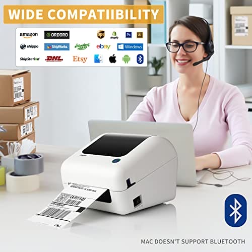 JADENS Bluetooth Shipping Label Printer, Thermal Label Printer for Address Postage Small Business, 4x6 Label Maker Machine for iPhone & Andriod, Compatible with Hermes, Royal Mail, EBay, Amazon, Etsy