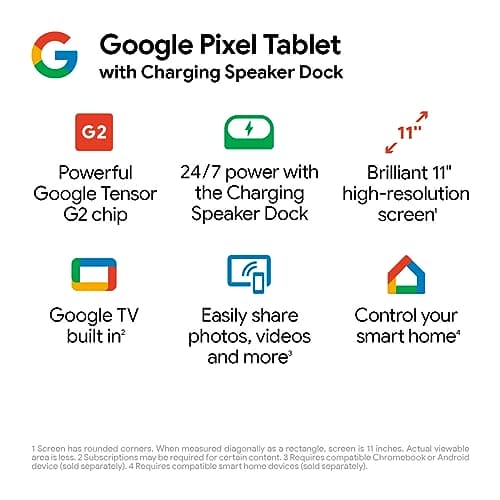 Google Pixel Tablet with Charging Speaker Dock (11 Inch Display, 128 GB Storage, Android, 8 GB RAM) – Porcelain