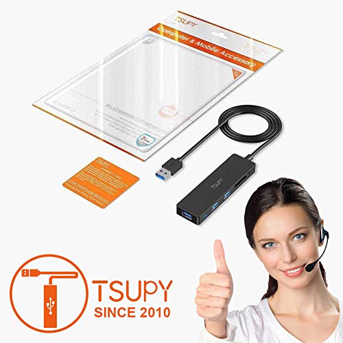 TSUPY USB 3.0 Hub, 5 in 1 Ultra-Slim USB Data Hub with 4ft Long Extension Cable, 3-Port USB 3.0 + SD/TF Card Reader High-Speed USB Splitter Adapter for PC, Laptop, Flash Drives, PS4, HDD and More