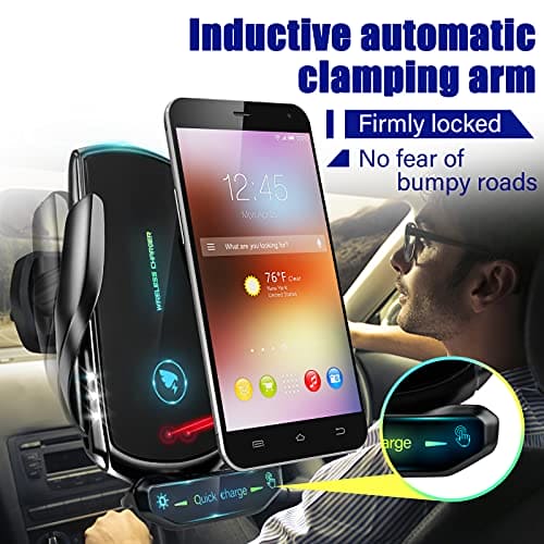 Wireless Car Charger, [Electromagnetic Sense] Qi 15W Fast in Car Wireless Charger Automatic Sensor Phone Holder Vent Mount Compatible for All Apple iPhone Android Smartphone (Black)