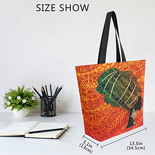 Naanle Africa Canvas Tote Bag Large Women Casual Shoulder Bag Handbag, African Girl Reusable Multipurpose Heavy Duty Shopping Grocery Cotton Bag for Outdoors