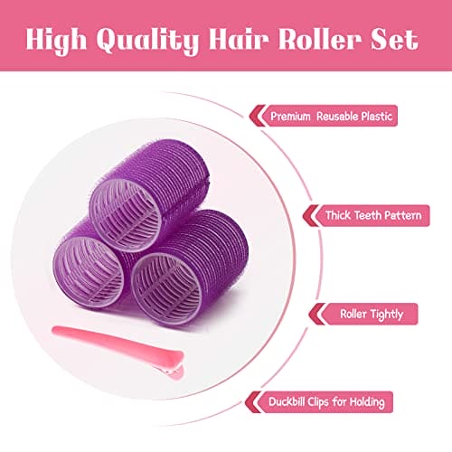 Hair Rollers Set 32 PCS, PandyCare For Long & Short - No Heat, Hair-friendly, Natural Effect, Includes 18 (1.73+1.41+0.98 inch), 12 Clips,1 Rat Tail Comb 1 Storage Bag