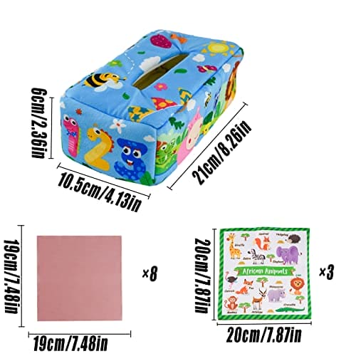 Coriver Tissue Box Toys, Magic Tissue Box Toy with 3 Crinkle Tissue Papers and 8 Scarves, Special Needs Developmental Toys Sensory Toys for Babies, Baby Toys for 0-6 6-12 Months