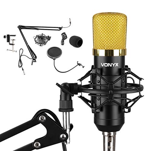 VONYX Desktop Condensor Microphone with Desk Stand Boom Arm Podcast Recording