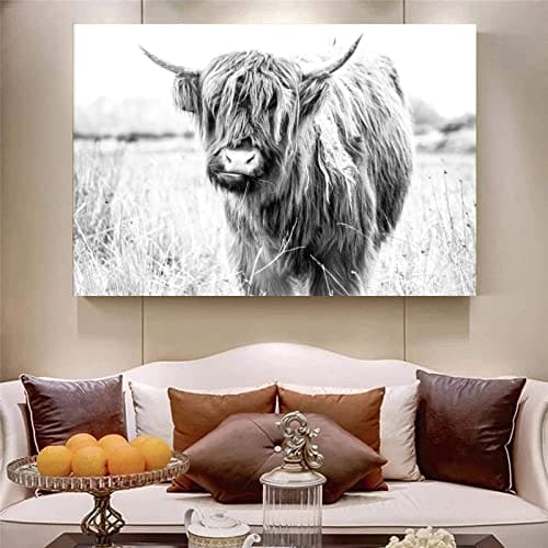 Print Rustic Highland Cow Print, Cattle Wall Art, Black And White, Animal Photography, Modern Minimalist Farm Animal Print, Digital Download Art Wall Art Boys Room Decor Canvas Posters Prints Oil Pain