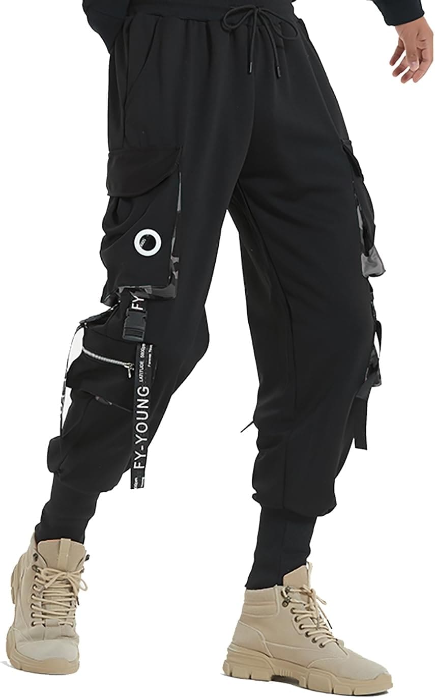 Hello MrLin Men's Techwear Pants Hip Hop Joggers Cargo Pants Baggy Streetwear Punk Trousers