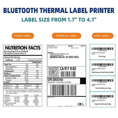 JADENS Bluetooth Shipping Label Printer, Thermal Label Printer for Address Postage Small Business, 4x6 Label Maker Machine for iPhone & Andriod, Compatible with Hermes, Royal Mail, EBay, Amazon, Etsy