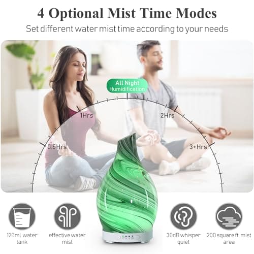 Essential Oil Diffuser Glass Aromatherapy Air Mist Diffuser Electric Ultrasonic Aroma Scent Fragrance Humidifier 120ML with Auto Shut Off 7 LED Lights for Home Office Spa (Grey Wave)