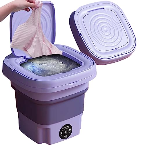 PW TOOLS Portable 8L Foldable Mini Washing Machine, Mini Washer and Spin Dryer, Small Washer for Socks Underwear or Small Items, for Camping, RV, Travel, Purple