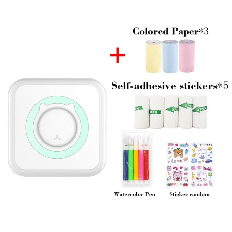 Sticker Printer,Mini Pocket Printer,Thermal Photo Printer,Small Bluetooth Picture Printer,Inkless Sticker Printer Compatible with Android and ios,Printable Photos,Lists,Memo,QR Codes,Notes（Green）