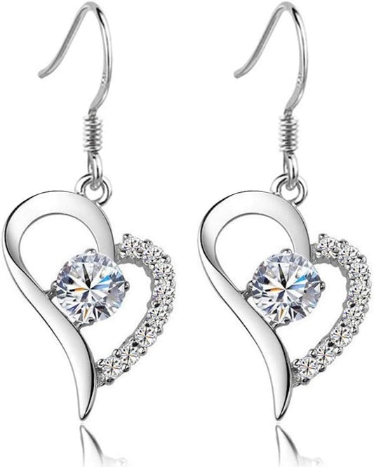 Kim Johanson Women's Earrings *White Heart* Stainless steel with Cubic Zirconia Including Jewellery Bag