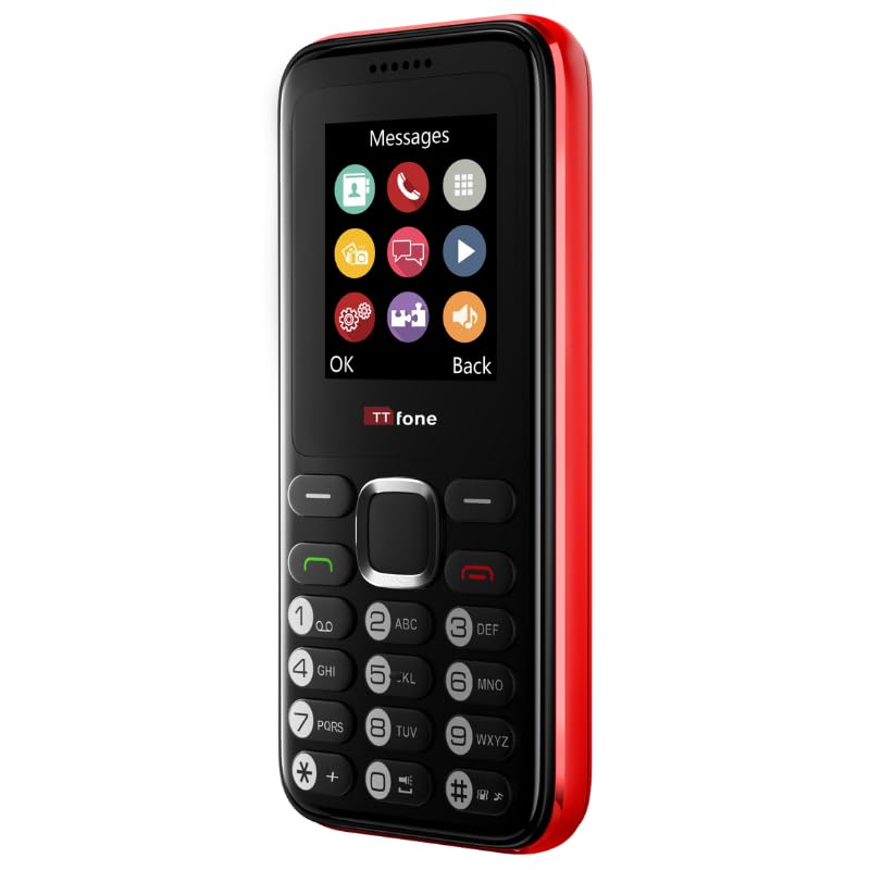 TTfone TT150 Unlocked Basic Mobile Phone UK Sim Free with Bluetooth, Long Battery Life, Dual Sim with camera and games, easy to use, durable and light weight pay as you go (Red, with USB Cable)