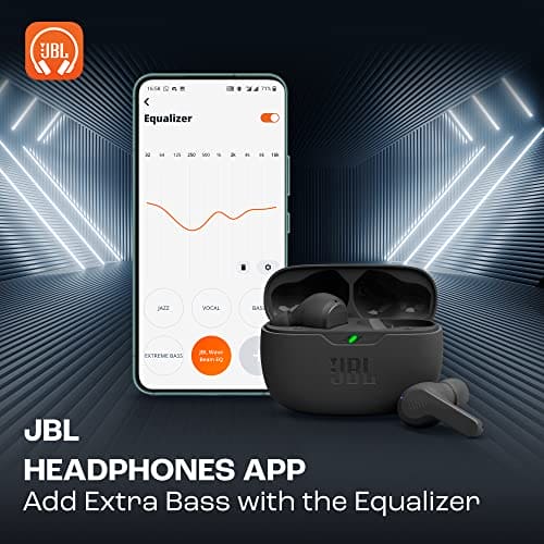 JBL Wave Beam, In-Ear Wireless Earbuds with IP54 and IPX2 Waterproofing, Hands-Free Calling and 32 Hours Battery Life, in Black