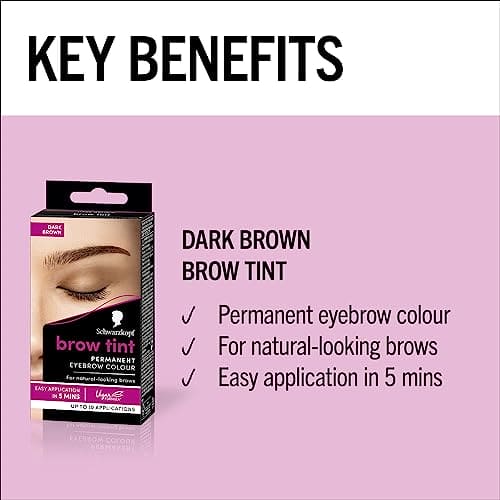 Schwarzkopf Brow Tint Professional formula Eyebrow Dye Brow Tinting Kit with Gentle Permanent Colour - Dark Brown (Packaging may vary)