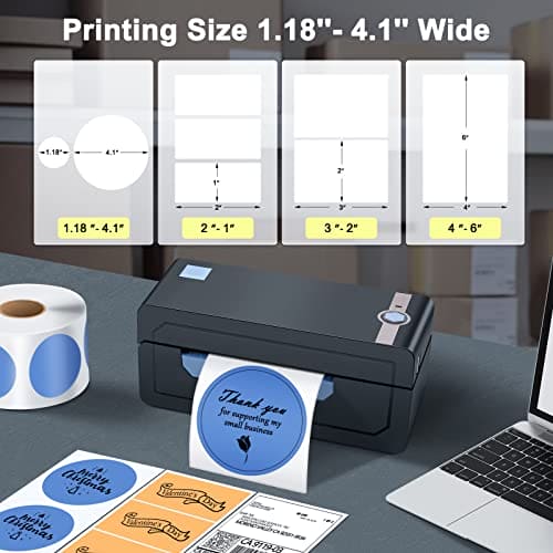 JADENS Bluetooth Thermal Label Printer, 4x6 Shipping Label Printer, Compatible with Android&iPhone and Windows, Widely Used for Hermes, Royal Mail, Amazon, Shopify, Ebay