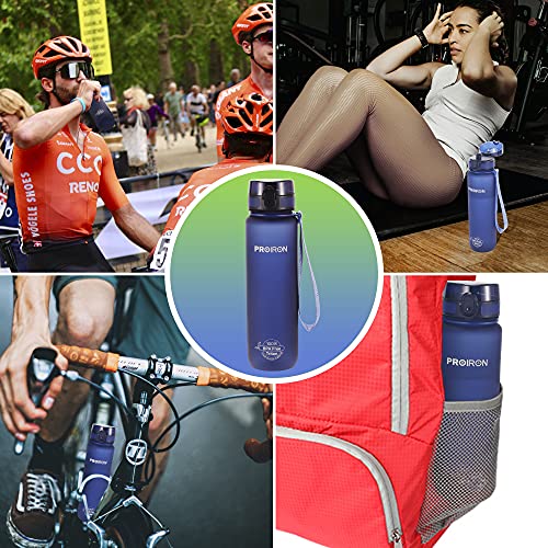 PROIRON Water Bottle 500ml for Bike, Running, Cycling, Gym, Leak Proof Sports Water Bottles with Flip Top Lid, Filter & Protein Shaker Included, Blue