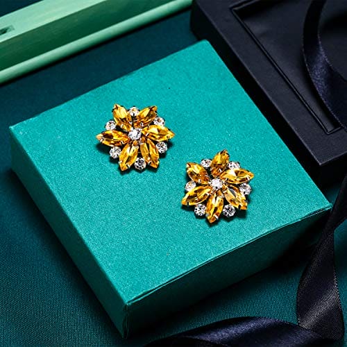 Ever Faith Shoe Clips Rhinestone Crystal Shoe Buckle for Women,Decoration Charms for Dress Hat Yellow