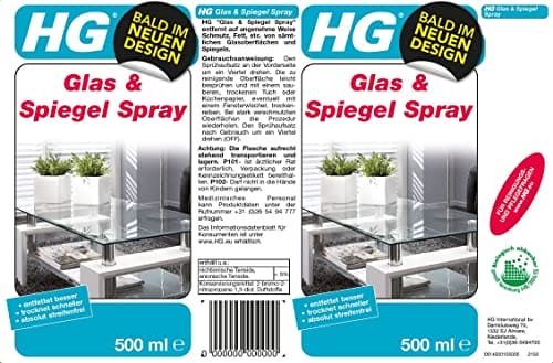 HG Glass and Mirror Cleaner, Streak-Free Glass Cleaner, Effectively Removes Grease & Dirt from Windows & Surfaces Quickly - 500ml Spray (142050106)