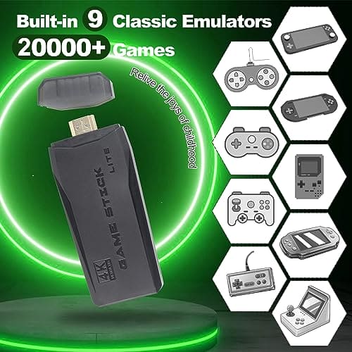 Retro Game Stick - Revisit Classic Games with Built-in 9 Emulators, 20,000+ Games, 4K HDMI Output, and 2.4GHz Wireless Controller for TV Plug and Play, Black (GAME-64-Black)