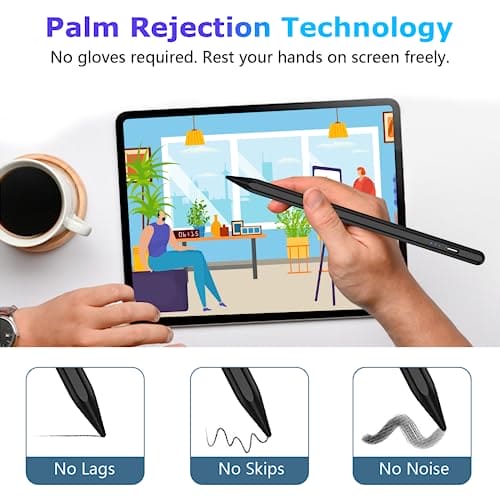 Stylus Pen for Android Touch Screens,Stylus Pencil for Tablet,Tablet Stylus Compatible Samsung/HuaWei/Tablet/Phone,Capacitive Pen with 2 Replacement Tips,Tablet Pencil with Palm Rejection,Black