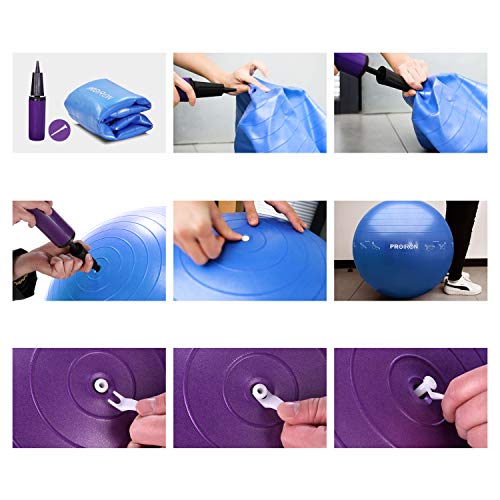 PROIRON Extra Thick Exercise Ball with Postures Shown, Yoga Ball 55cm 65cm 75cm, Anti-Burst Gym Ball, Swiss Ball with Pump for Yoga, Pilates, Fitness