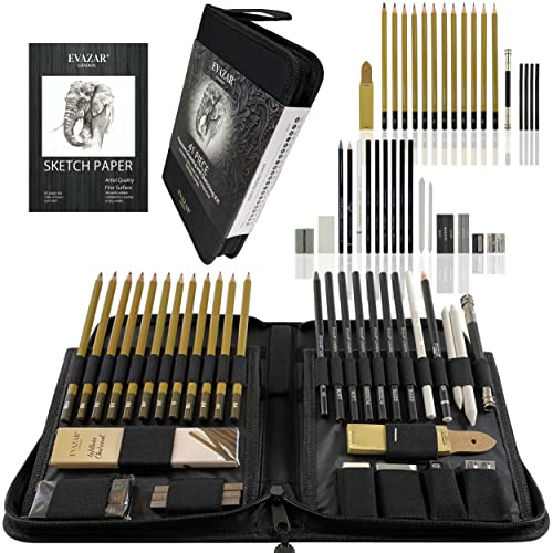 EVAZAR Sketching and Drawing art supplies London, artists set of drawing pencils & sketch supplies, in beautiful Portable Case, 41 piece