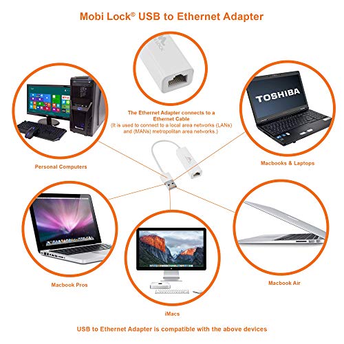 USB Ethernet (LAN) Network Adapter Compatible with Laptops, Computers, and All USB 2.0 Compatible Devices Including Windows 7 to 11, Vista, all Mac OS X, and macOS - by Mobi Lock