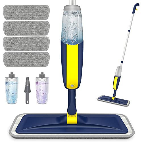 Spray Mop for Cleaning Floors, HOMTOYOU Microfiber Floor Mop Dry Wet Mop with 2 Refillable Bottles and 4 Washable Pads 360° Rotatable Cleaning Mop for Home Kitchen Hardwood Laminate Wood Tiles