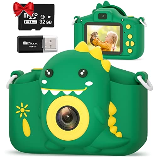 Hangrui Kids Camera, 20MP Kids Digital Dual Lens Camera with Silicone Case 2.0 Inch IPS Screen 1080P Video Camcorder, 32GB SD Card,Shockproof Childrens Camera Toy for Boys & Girls Age 3-12(Green)