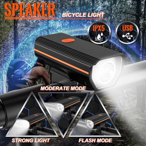 KTEBO Rechargeable Bike Lights Front and Back with Electric Bell Set, LED Ultra Bright Bicycle Lights, Road Mountain Bike Accessories for kids Adults