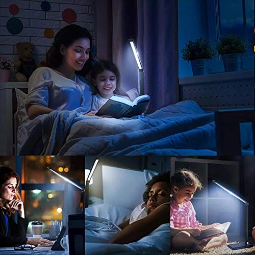 BIENSER LED Desk Lamp with Wireless Charger, USB Charging Port, Table Lamp with 10 Brightness, 5 Lighting Colors, Dimmable Eye-Caring Desk Lamps for Home Office, Touch Control, 30/60min Auto Timer