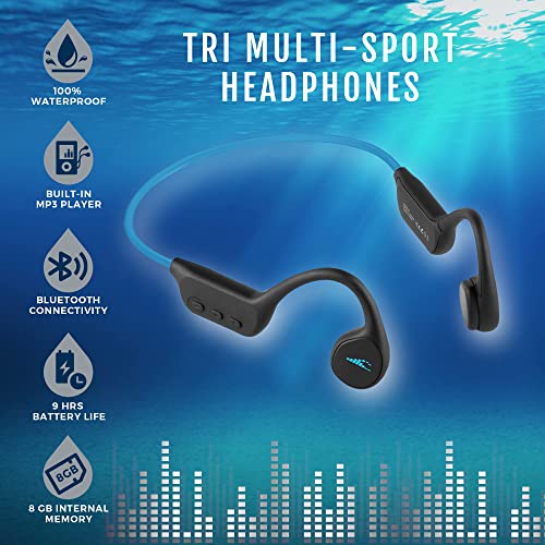 H2O Audio TRI Multi-Sport Waterproof Bone Conduction Headphones, Bluetooth Open Ear Headphones with Built-in MP3 Player up to 6-Hour Battery Life, 8 GB - for Swimming, Running, Cycling, Hiking (Black)