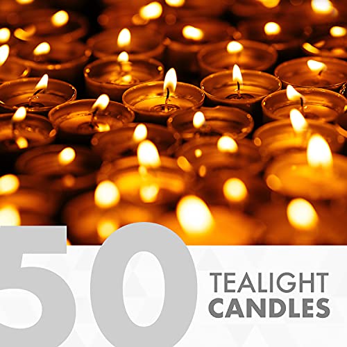 delka 8 Hour Tea Light Candles, 50 Pack, Long Burning Time, Unscented Tea Lights - White