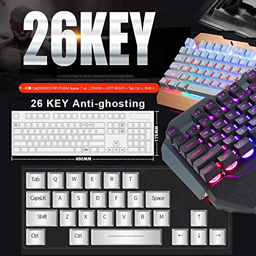 Wired Gaming Keyboard and Mouse Sets RGB LED Backlit Metal Plate 104 Keys Hand rest Usb Gamer Light Up Keyboard 2400DPI Optical 6 Buttons PC Game Mouse + Mousepad Compatible with Laptop Computer