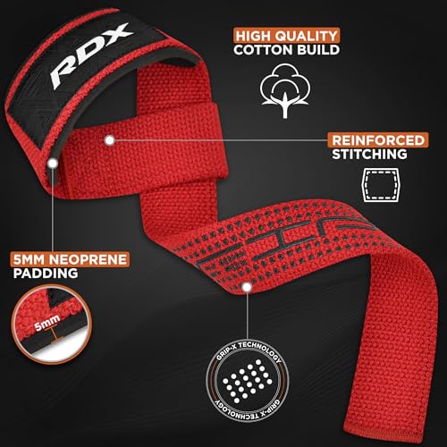 RDX Weight Lifting Straps,Powerlifting Deadlifting, Anti Slip 60CM Hand Bar Grip, 5MM Neoprene Wrist Support, Heavy Duty Weightlifting Bodybuilding Workout