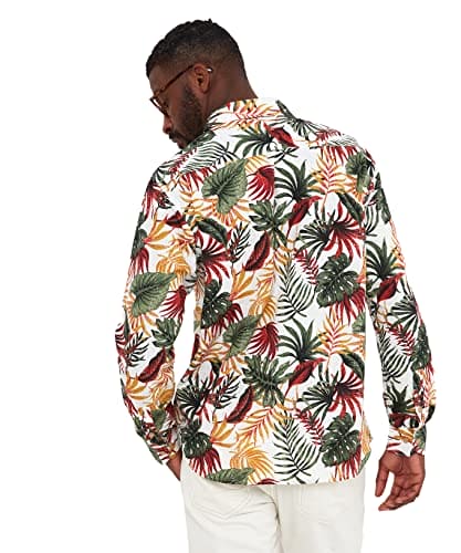 Joe Browns Men's Tropical Leaf Monstera Print Long Sleeve Shirt Button, Multi, M