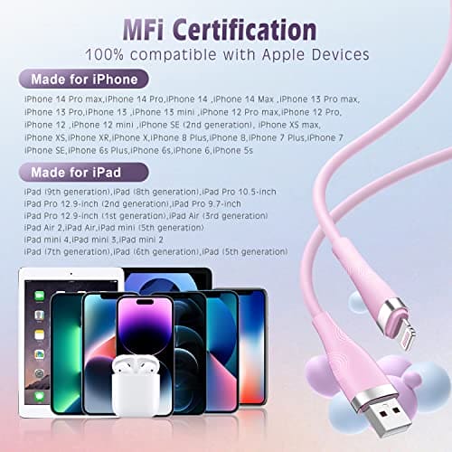 iPhone Charger Cable 3Pack 6FT/1.8M, MFi Certified Lightning Cable Fast Charging Cable Lead PVC Long Charging Cord for iPhone 14 plus 14 pro max 13 12 11 XS X XR 8 plus 7 6