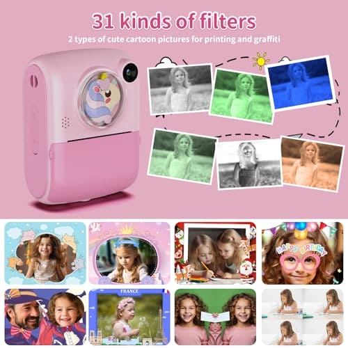 Kids Camera, Instant Print Camera for 3-12 Year Old Girls, Digital Selfie Camera for Kids Children Camera Toys with 32GB Card 1080P, Christmas Birthday Gifts for Age 3 4 5 6 7 8 9 Years Old Girls