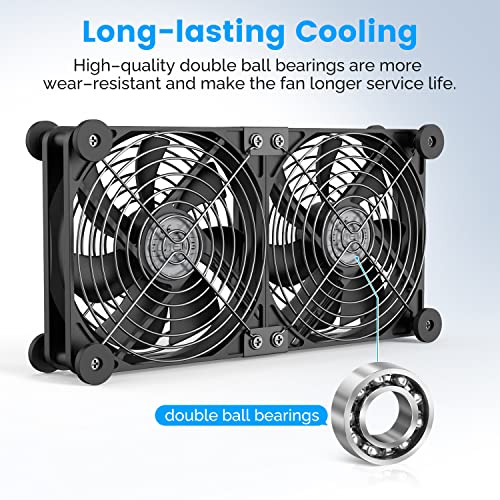 ELUTENG USB Fan 120mm Dual Row 2 in 1 with 3 Adjustable Speed USB PC Computer Fan 5V Quiet Electronics USB Cooling Fan with 8 Shock-Absorbing Feet for Cabinet/Router/PS5/Laptop/TV Box