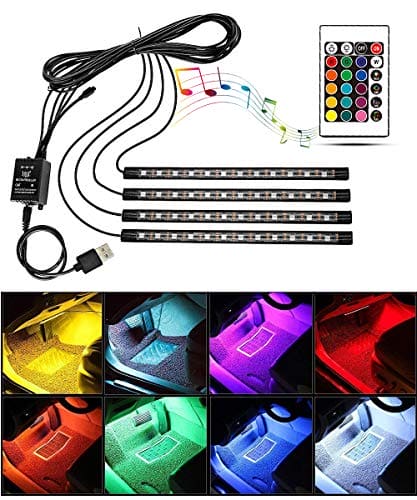 Interior Car LED Light Strip Music Sound-activated and Remote Control 4 in1 Waterproof Light Bar RGB Car Atmosphere Lights